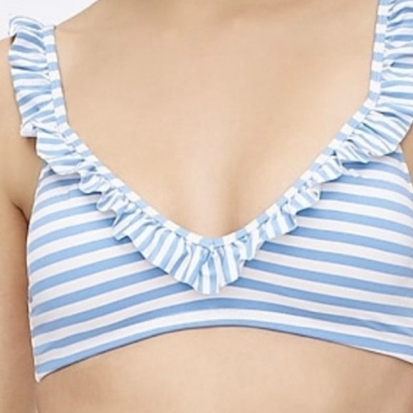 NWT J Crew blue n white stripe frilly bikini top - Picture 3 of 9
